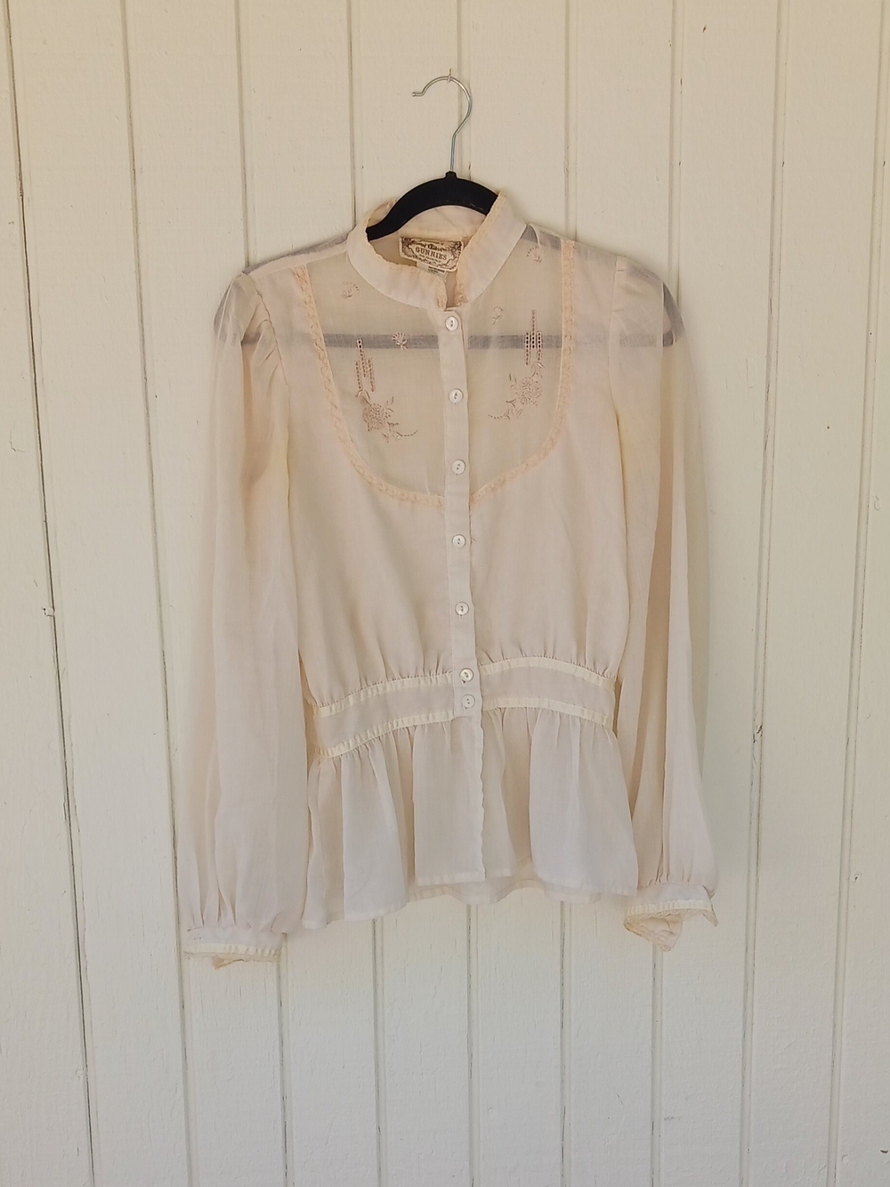 Vintage Cream Ruffle-Trim Button Blouse From Jessica Gunnies